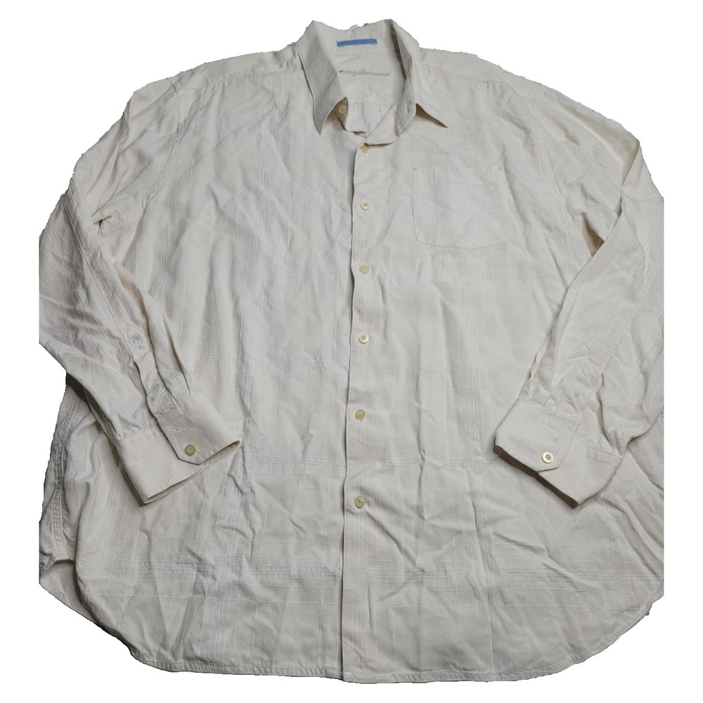 Tommy Bahama 100% Silk White Long Sleeve Button‎ Down Men's XXL